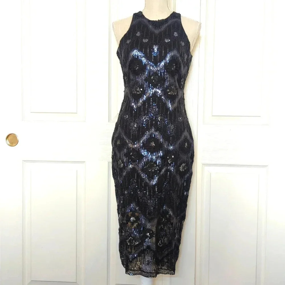 Alexia Admor Sequin Black & Navy Mini Dress - Picture 4 of 9